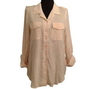 Odille 6 Cargo Shirt tab sleeves buttercream Anthropologie Button Front Pockets